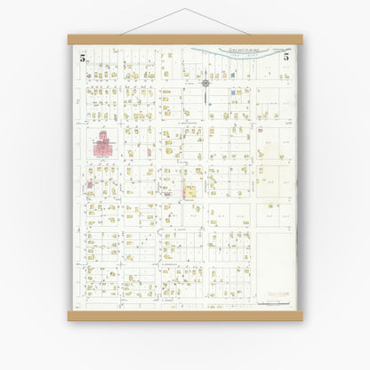 Old map wall art mockup — magnetic wood frame on white wall — Sanborn Fire Insurance Map from Marengo, Iowa County, Iowa (1933), Sheet #0005