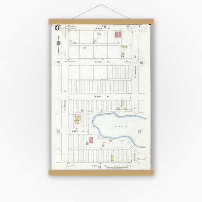 Old map wall art mockup — magnetic wood frame on white wall — Sanborn Fire Insurance Map from Chicago, Cook County, Illinois (1920), Sheet #0061