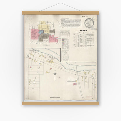 Old map wall art mockup — magnetic wood frame on white wall — Sanborn Fire Insurance Map from Dundee, Monroe County, Michigan (1949), Sheet #0001