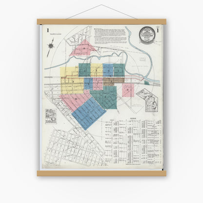 Old map wall art mockup — magnetic wood frame on white wall — Sanborn Fire Insurance Map from Dearborn, Wayne County, Michigan (1924), Sheet #0001