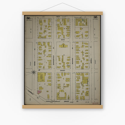 Old map wall art mockup — magnetic wood frame on white wall — Sanborn Fire Insurance Map from New Jersey Coast, New Jersey Coast, New Jersey (1890), Sheet #0036