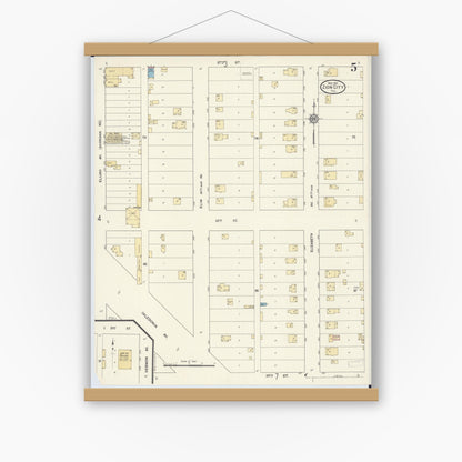 Old map wall art mockup — magnetic wood frame on white wall — Sanborn Fire Insurance Map from Zion, Lake County, Illinois (1911), Sheet #0005