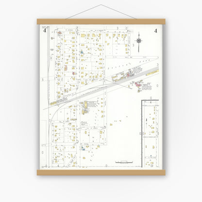 Old map wall art mockup — magnetic wood frame on white wall — Sanborn Fire Insurance Map from Plano, Collin County, Texas (1949), Sheet #0004