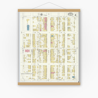 Old map wall art mockup — magnetic wood frame on white wall — Sanborn Fire Insurance Map from Ashland, Schuylkill County, Pennsylvania (1913), Sheet #0004