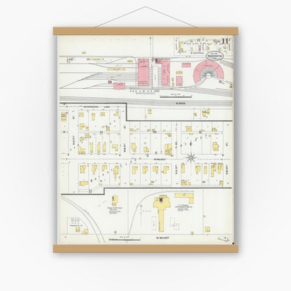 Old map wall art mockup — magnetic wood frame on white wall — Sanborn Fire Insurance Map from Washington, Daviess County, Indiana (1902), Sheet #0011