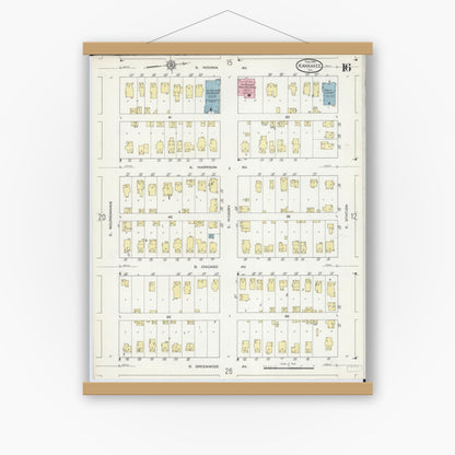 Old map wall art mockup — magnetic wood frame on white wall — Sanborn Fire Insurance Map from Kankakee, Kankakee County, Illinois (1914), Sheet #0016