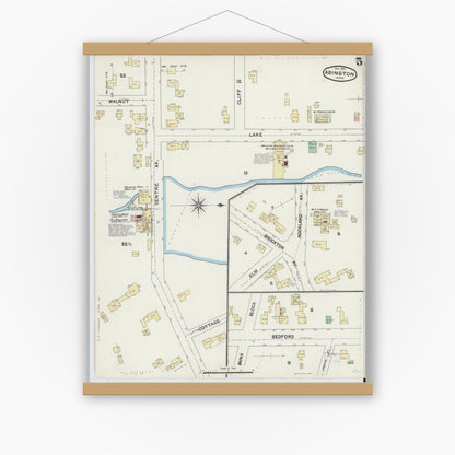 Old map wall art mockup — magnetic wood frame on white wall — Sanborn Fire Insurance Map from Abington, Plymouth County, Massachusetts (1891), Sheet #0005