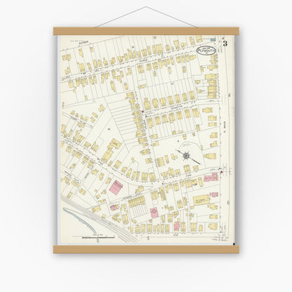 Old map wall art mockup — magnetic wood frame on white wall — Sanborn Fire Insurance Map from Plymouth, Luzerne County, Pennsylvania (1912), Sheet #0003