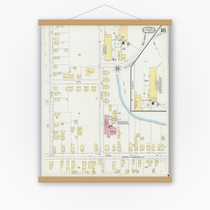 Old map wall art mockup — magnetic wood frame on white wall — Sanborn Fire Insurance Map from Pittsfield, Berkshire County, Massachusetts (1895), Sheet #0018