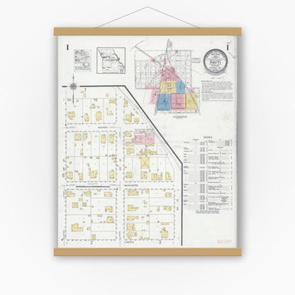 Old map wall art mockup — magnetic wood frame on white wall — Sanborn Fire Insurance Map from Hayti, Pemiscot County, Missouri (1927) - Complete Map Set