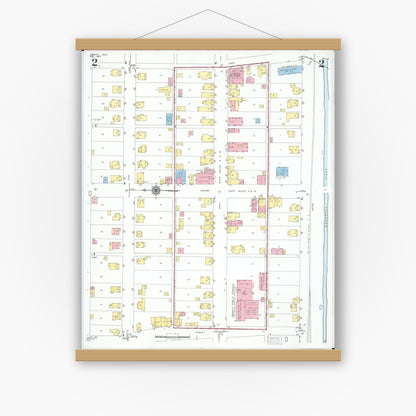 Old map wall art mockup — magnetic wood frame on white wall — Sanborn Fire Insurance Map from Jewett, Harrison County, Ohio (1950), Sheet #0002