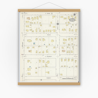 Old map wall art mockup — magnetic wood frame on white wall — Sanborn Fire Insurance Map from Owatonna, Steele County, Minnesota (1915), Sheet #0011