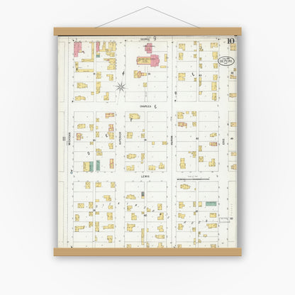 Old map wall art mockup — magnetic wood frame on white wall — Sanborn Fire Insurance Map from De Pere, Brown County, Wisconsin (1900), Sheet #0010