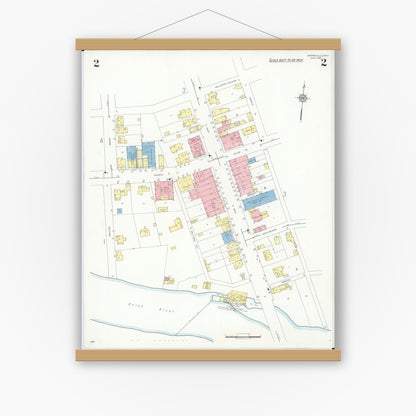 Old map wall art mockup — magnetic wood frame on white wall — Sanborn Fire Insurance Map from Monroeville, Huron County, Ohio (1939), Sheet #0002