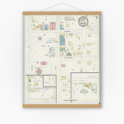 Old map wall art mockup — magnetic wood frame on white wall — Sanborn Fire Insurance Map from Gonzales, Gonzales County, Texas (1896) - Complete Map Set