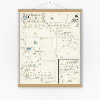 Old map wall art mockup — magnetic wood frame on white wall — Sanborn Fire Insurance Map from Ossining, Westchester County, New York (1924), Sheet #0032