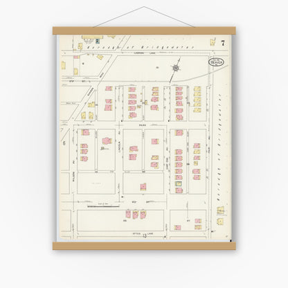Old map wall art mockup — magnetic wood frame on white wall — Sanborn Fire Insurance Map from Beaver, Beaver County, Pennsylvania (1912), Sheet #0007