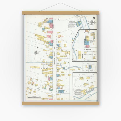 Old map wall art mockup — magnetic wood frame on white wall — Sanborn Fire Insurance Map from Cedarburg, Ozaukee County, Wisconsin (1900), Sheet #0002