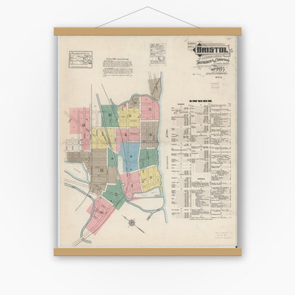 Old map wall art mockup — magnetic wood frame on white wall — Sanborn Fire Insurance Map from Bristol, Bucks County, Pennsylvania (1915), Sheet #0001