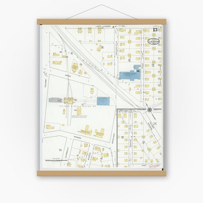 Old map wall art mockup — magnetic wood frame on white wall — Sanborn Fire Insurance Map from Laurium, Houghton County, Michigan (1917), Sheet #0013