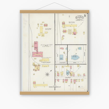 Old map wall art mockup — magnetic wood frame on white wall — Sanborn Fire Insurance Map from Royersford, Montgomery County, Pennsylvania (1895), Sheet #0005