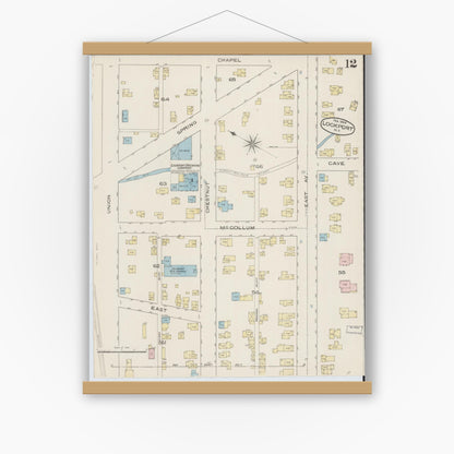 Old map wall art mockup — magnetic wood frame on white wall — Sanborn Fire Insurance Map from Lockport, Niagara County, New York (1886), Sheet #0011