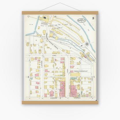 Old map wall art mockup — magnetic wood frame on white wall — Sanborn Fire Insurance Map from Brookville, Jefferson County, Pennsylvania (1899), Sheet #0003