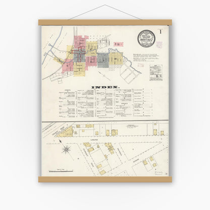 Old map wall art mockup — magnetic wood frame on white wall — Sanborn Fire Insurance Map from Martinez, Contra Costa County, California (1908) - Complete Map Set