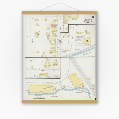 Old map wall art mockup — magnetic wood frame on white wall — Sanborn Fire Insurance Map from Mayville, Chautauqua County, New York (1895), Sheet #0002