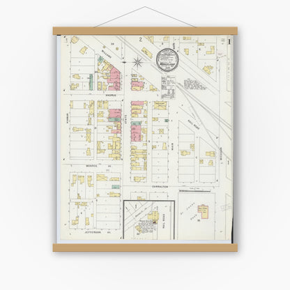 Old map wall art mockup — magnetic wood frame on white wall — Sanborn Fire Insurance Map from Mancelona, Antrim County, Michigan (1896) - Complete Map Set