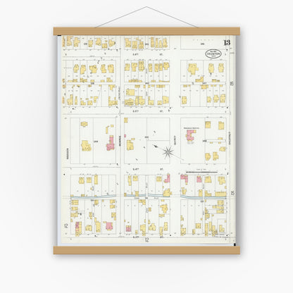 Old map wall art mockup — magnetic wood frame on white wall — Sanborn Fire Insurance Map from Ironton, Lawrence County, Ohio (1900), Sheet #0013