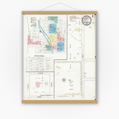 Old map wall art mockup — magnetic wood frame on white wall — Sanborn Fire Insurance Map from Independence, Buchanan County, Iowa (1892) â€” Complete Set