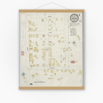 Old map wall art mockup — magnetic wood frame on white wall — Sanborn Fire Insurance Map from Dannemora, Clinton County, New York (1909), Sheet #0001