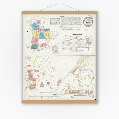 Old map wall art mockup — magnetic wood frame on white wall — Sanborn Fire Insurance Map from Oxford, Chester County, Pennsylvania (1914) - Complete Map Set
