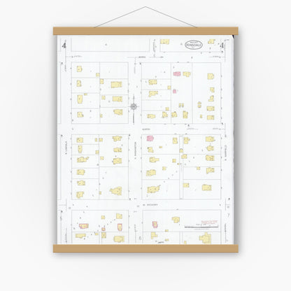 Old map wall art mockup — magnetic wood frame on white wall — Sanborn Fire Insurance Map from Hinsdale, Du Page And Cook Counties, Illinois (1927), Sheet #0004