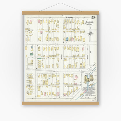 Old map wall art mockup — magnetic wood frame on white wall — Sanborn Fire Insurance Map from Logansport, Cass County, Indiana (1906), Sheet #0023