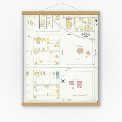 Old map wall art mockup — magnetic wood frame on white wall — Sanborn Fire Insurance Map from Port Clinton, Ottawa County, Ohio (1904), Sheet #0004
