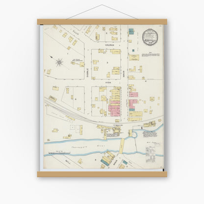 Old map wall art mockup — magnetic wood frame on white wall — Sanborn Fire Insurance Map from Middleville, Barry County, Michigan (1893), Sheet #0001