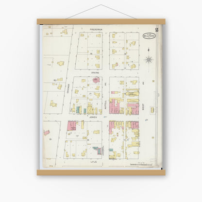 Old map wall art mockup — magnetic wood frame on white wall — Sanborn Fire Insurance Map from Milford, Iroquois County, Illinois (1893), Sheet #0002