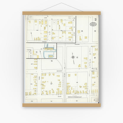 Old map wall art mockup — magnetic wood frame on white wall — Sanborn Fire Insurance Map from Palatka, Putnam County, Florida (1915), Sheet #0002