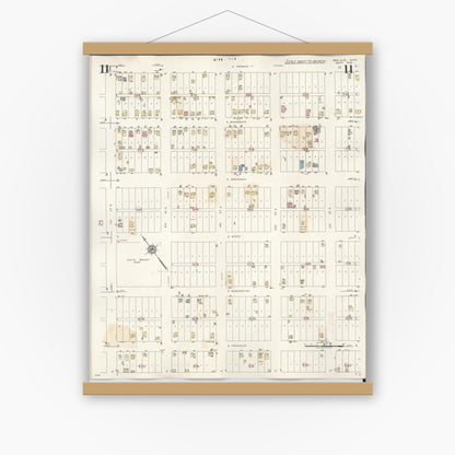 Old map wall art mockup — magnetic wood frame on white wall — Sanborn Fire Insurance Map from New Ulm, Brown County, Minnesota (1946), Sheet #0011