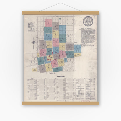 Old map wall art mockup — magnetic wood frame on white wall — Sanborn Fire Insurance Map from Hanford, Kings County, California (1913) - Complete Map Set