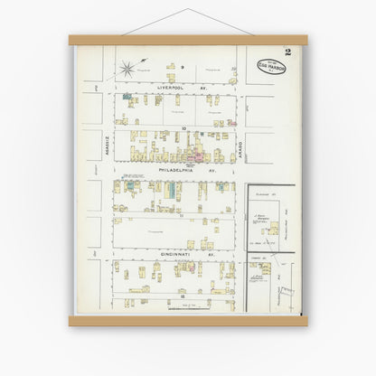 Old map wall art mockup — magnetic wood frame on white wall — Sanborn Fire Insurance Map from Egg Harbor City, Atlantic County, New Jersey (1891), Sheet #0002