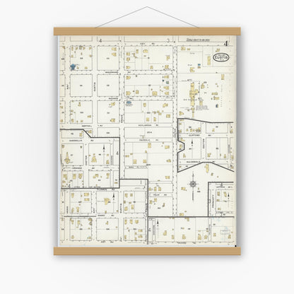 Old map wall art mockup — magnetic wood frame on white wall — Sanborn Fire Insurance Map from Eustis, Lake County, Florida (1917), Sheet #0004