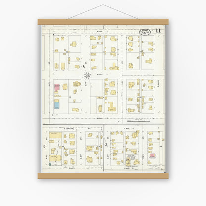 Old map wall art mockup — magnetic wood frame on white wall — Sanborn Fire Insurance Map from Temple, Bell County, Texas (1905), Sheet #0011