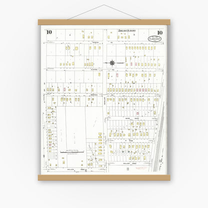 Old map wall art mockup — magnetic wood frame on white wall — Sanborn Fire Insurance Map from Elmhurst, Du Page County, Illinois (1924), Sheet #0010