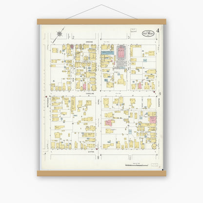 Old map wall art mockup — magnetic wood frame on white wall — Sanborn Fire Insurance Map from Key West, Monroe County, Florida (1912), Sheet #0004