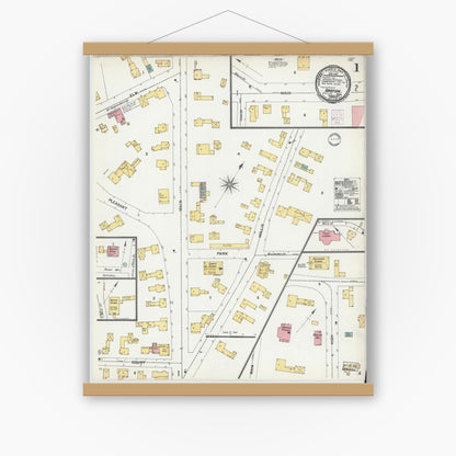 Old map wall art mockup — magnetic wood frame on white wall — Sanborn Fire Insurance Map from Groton, Middlesex County, Massachusetts (1901) - Complete Map Set