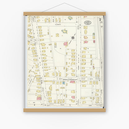 Old map wall art mockup — magnetic wood frame on white wall — Sanborn Fire Insurance Map from Newark, Licking County, Ohio (1912), Sheet #0002