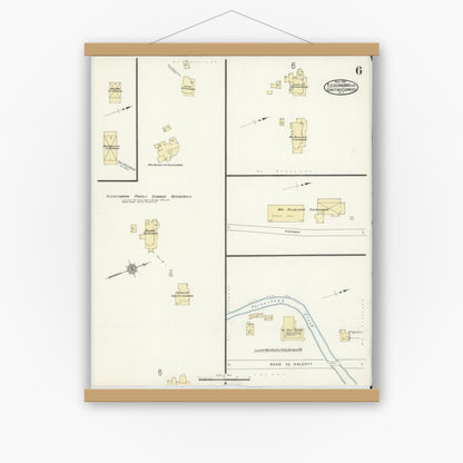 Old map wall art mockup — magnetic wood frame on white wall — Sanborn Fire Insurance Map from Fleischmanns, Delaware County, New York (1912), Sheet #0006